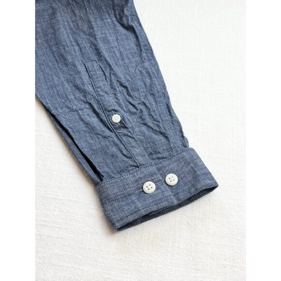 A-Frame Chambray Button Up Collarless Shirt Men’s Sz M Classic Blue - Picture 4 of 7